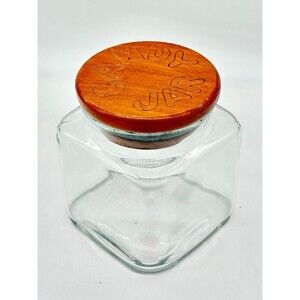 Vintage 70s Candy Jar Glass Kitchen Storage with Debossed Wood Lid